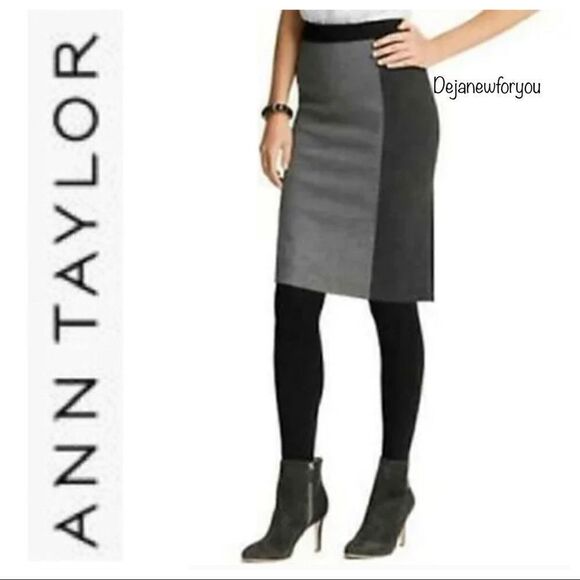 Ann Taylor Black Gray Color Block Ponte Knit Pencil Skirt Size 4 NWOT - Picture 1 of 6